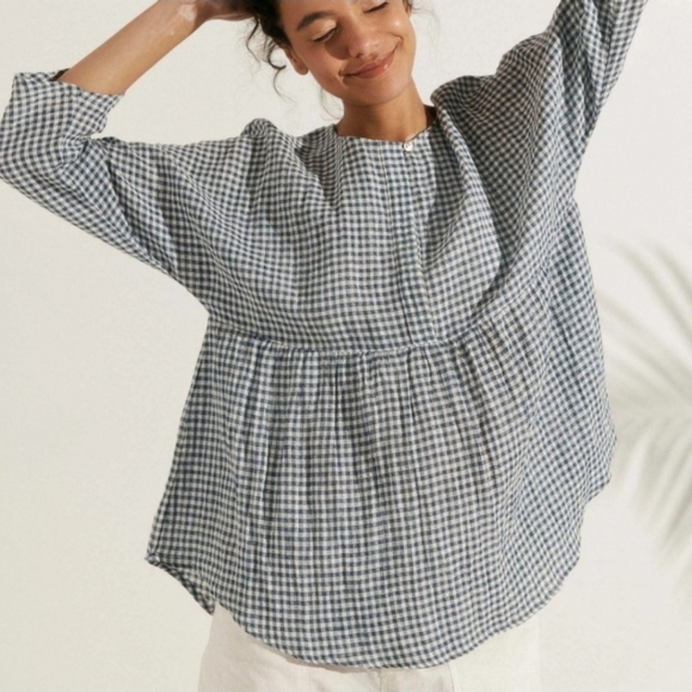 Lintico Caroline Linen Gingham Lagenlook Top Oversized Small NWT - Picture 16 of 16